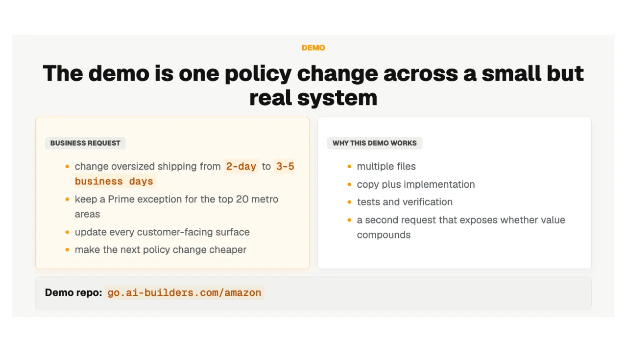Slide 8: The demo is one policy change across a small but real system