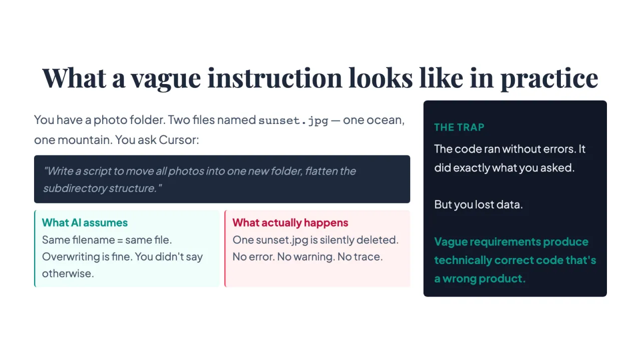 Slide 16: What a vague instruction looks like in practice