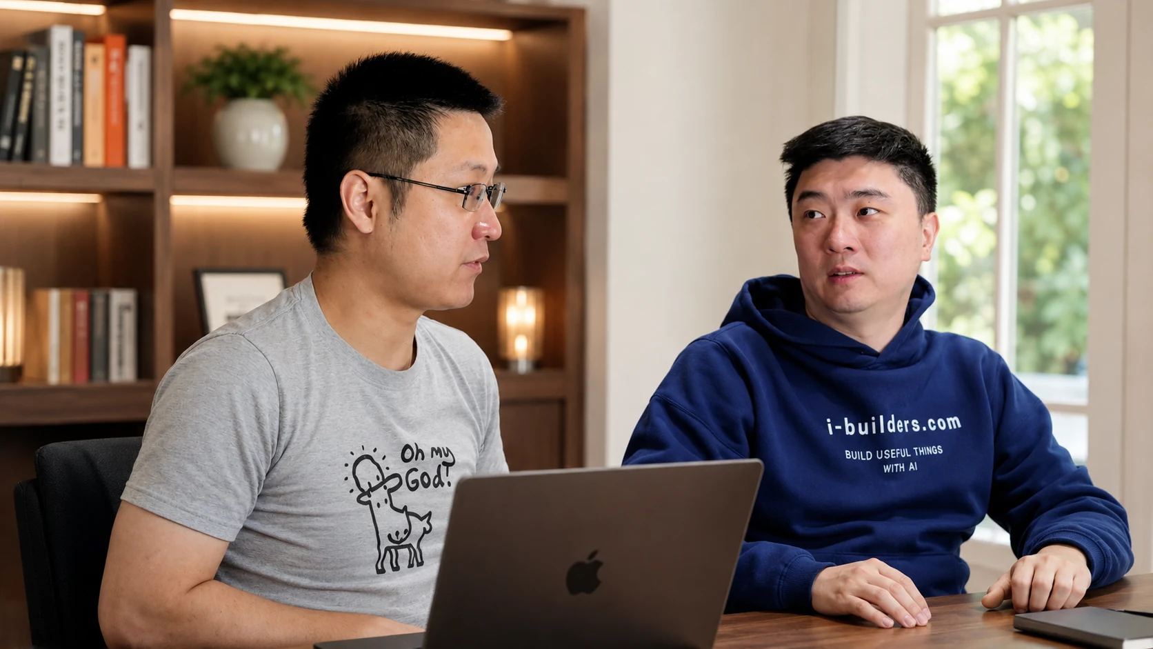 Yuzheng Sun and Yage discussing AI Builders